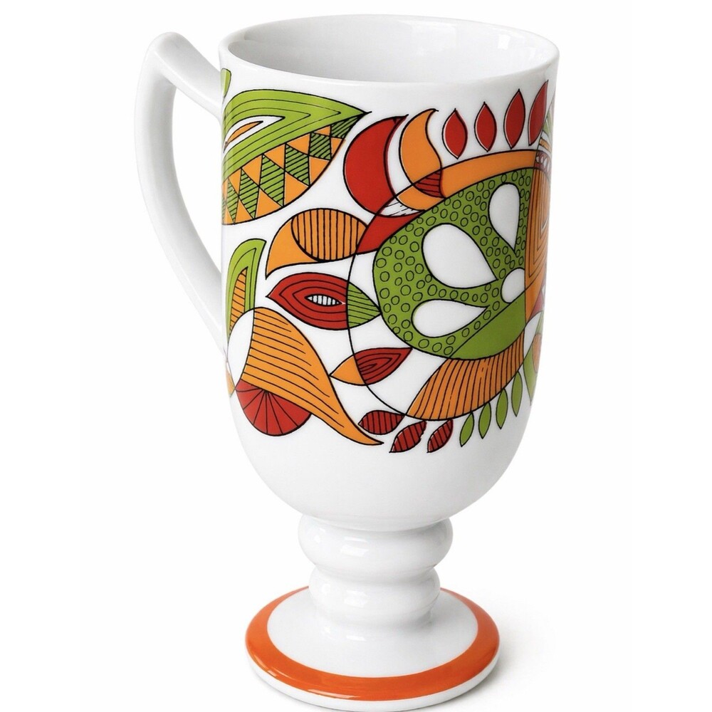 4 SET Royal Crown Arnart Tina 3803 MCM Abstract Footed Mugs Orange Green Red